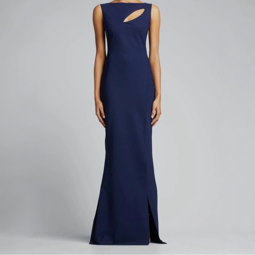 Chiara Boni Midnight Navy Sleeveless Gown with Front Cutout